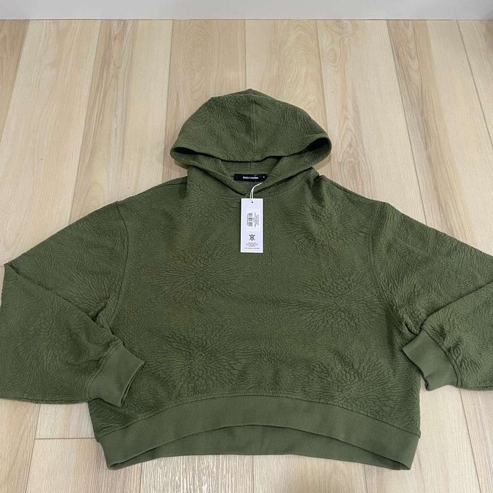 New Womens Daily Paper Paniz Hoodie Logo Print Green Size Medium NWT